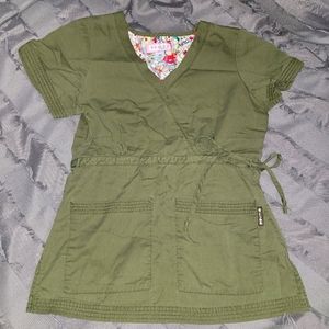 Koi by Kathy Peterson Green camo khaki scrub top